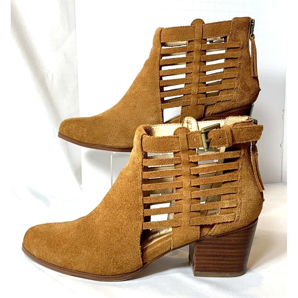 Sole Society Ankle Boot Womens 7.5 Brown Leather Suede Block Heel Bootie Caged